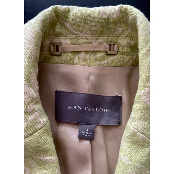 ANN TAYLOR Retro Green Textured Floral Mid-Length Coat sz 4 - Picture 5 of 13